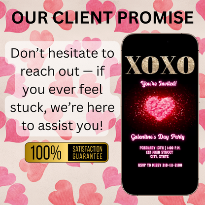 Valentines Day Party Video Invitation | Digital Galentines Animated Invite | Editable Canva Evite Template