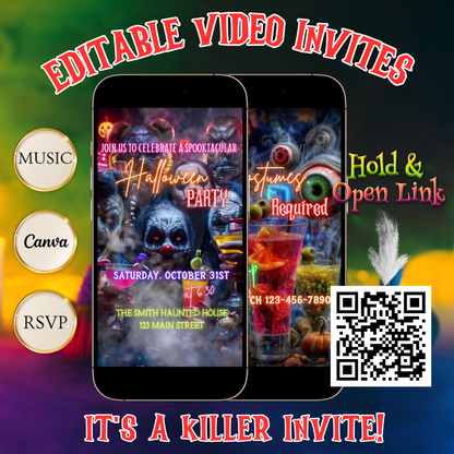 Halloween Video Invitation | Monster Animated Invite | Editable Halloween Bad and boozy Mobile Evite