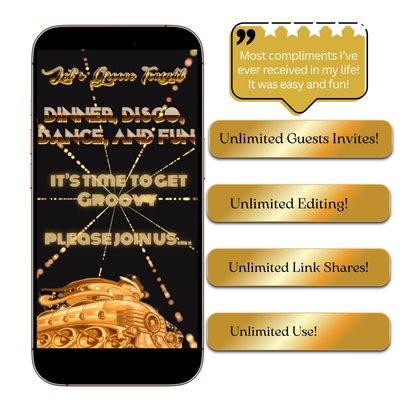 Gold Disco Party Video Invitation Glam Dance Night Evite |  Soul Train Animated Evite