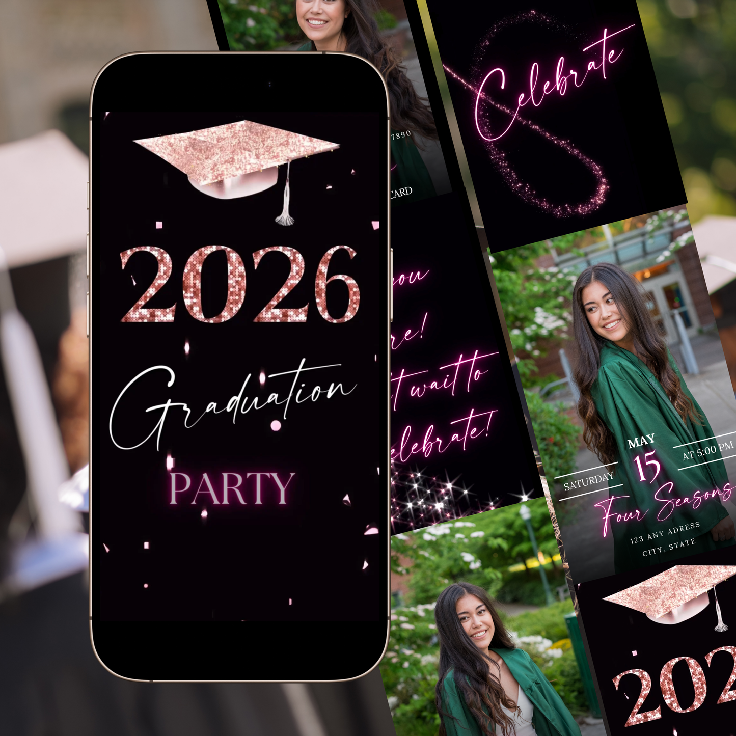 2026 Graduation Video Invitation | Pink Animated Graduation Invite | Editable Canva Template