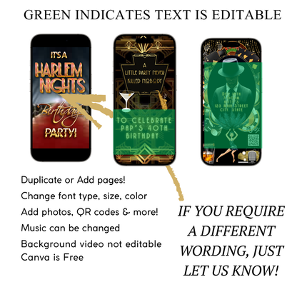 Harlem Nights Video-Einladung | Digitale Great Gatsby-Einladung | Bearbeitbare Canva-Partyvorlage