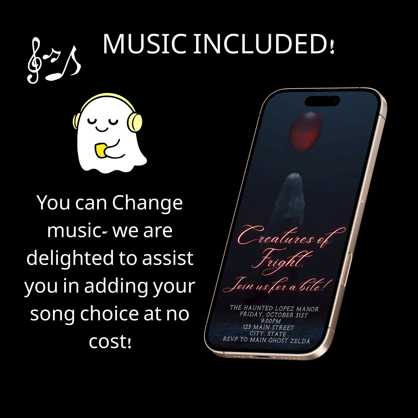 Halloween Video Invitation, Red Balloon It Animated Invite, Editable Halloween Party Mobile Evite