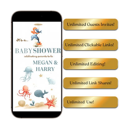 Under the Sea Baby Shower Video Invite with RSVP | Ocean Animal Canva Template Invite