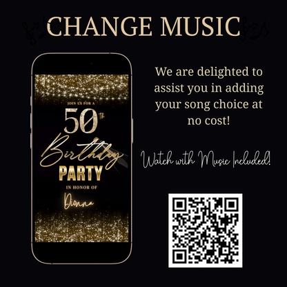 Videoeinladung zum 50. Geburtstag | Elegante digitale Champagner-Einladung (animiert) | Bearbeitbare Canva-Vorlage