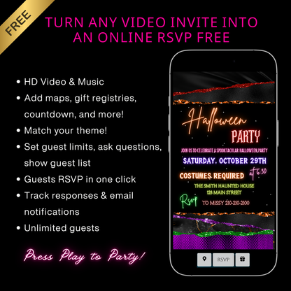 Halloween-Videoeinladung, sexy animierte Halloween-Einladung, bearbeitbare mobile Halloween-Party-Einladung