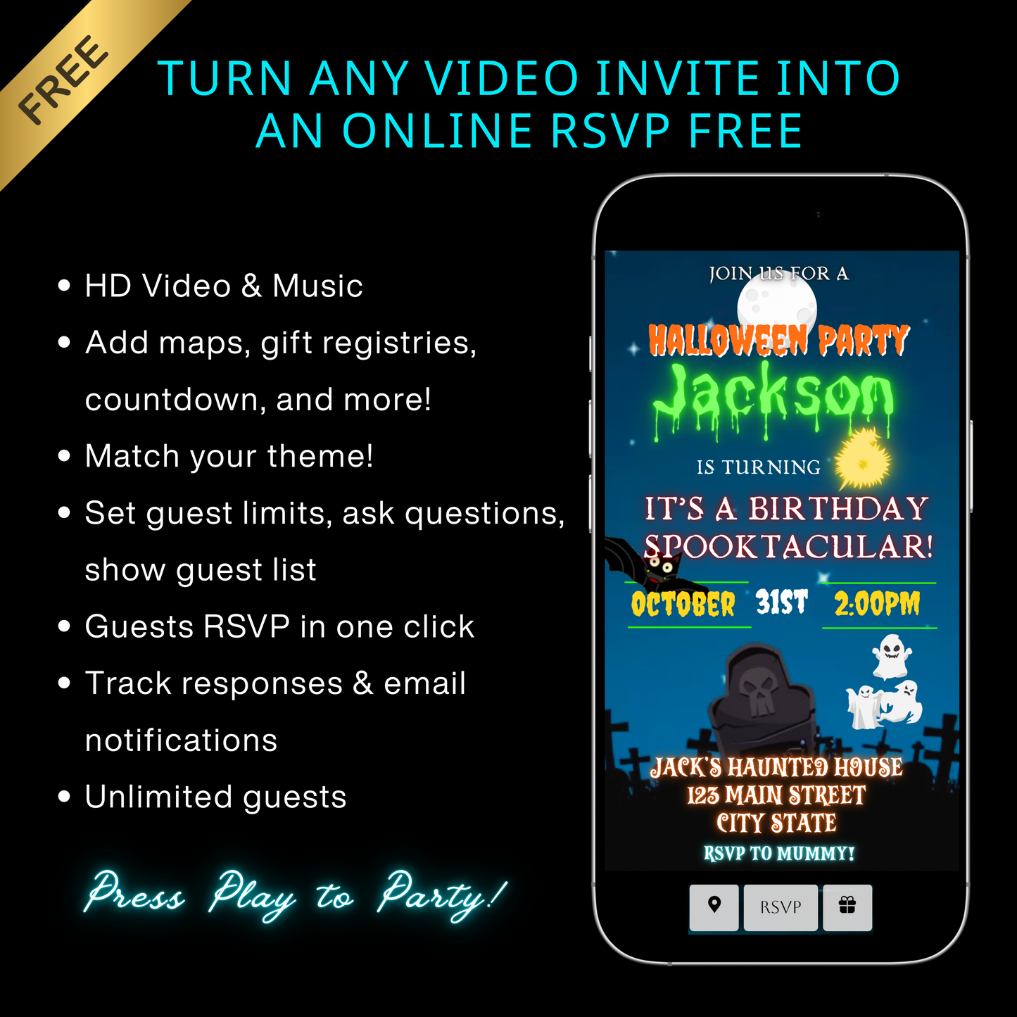 Halloween Video Invitation | Animated Halloween Digital Evite | Editable Canva Invite Template