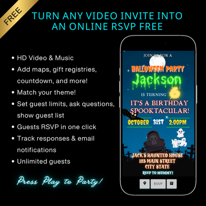 Halloween Video Invitation | Animated Halloween Digital Evite | Editable Canva Invite Template