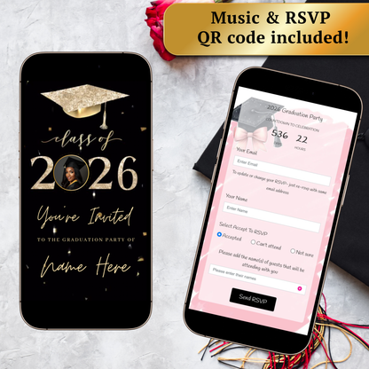 2026 Graduation Party Video Invitation | Digital Graduation Invite | Editable Online Canva Template