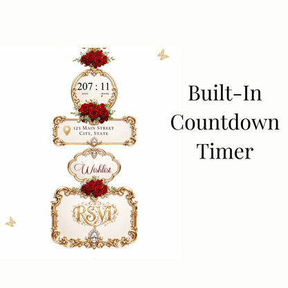 Red and Gold Quinceanera Website Invitation with RSVP tracking