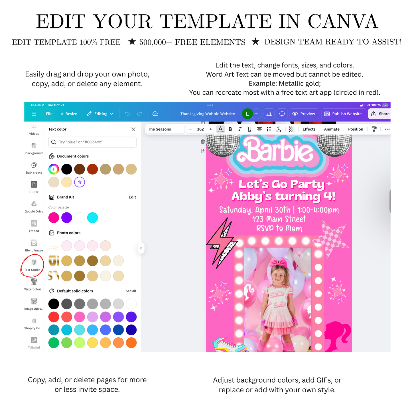 Editable Barbie Video Invitation | Animated Pink Barbie Digital Evite | Editable Canva Invite Template
