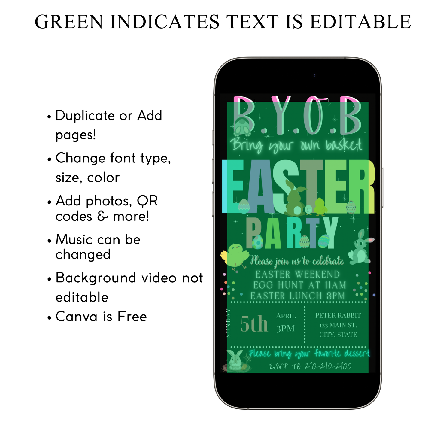 Easter Video Invitation, Easter Egg Hunt Animated Invite, Digital Canva Template