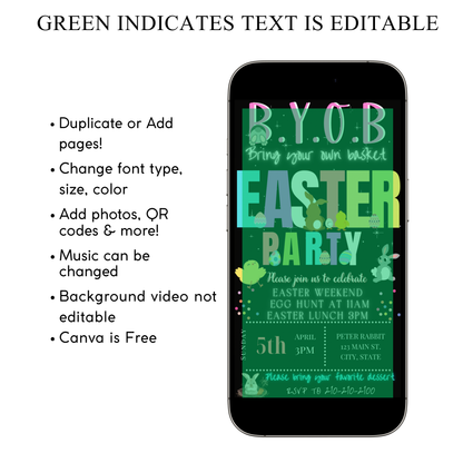Easter Video Invitation, Easter Egg Hunt Animated Invite, Digital Canva Template