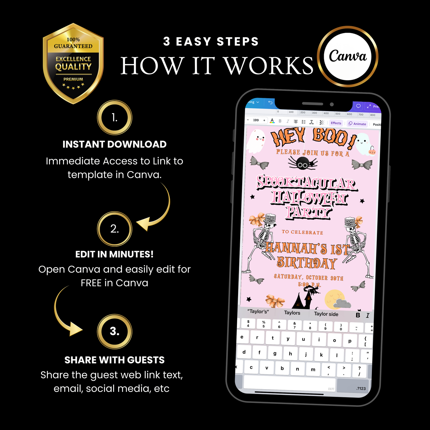 Halloween-Videoeinladung, animierte Halloween-Einladung in Pink, bearbeitbare mobile Halloween-Party-Einladung