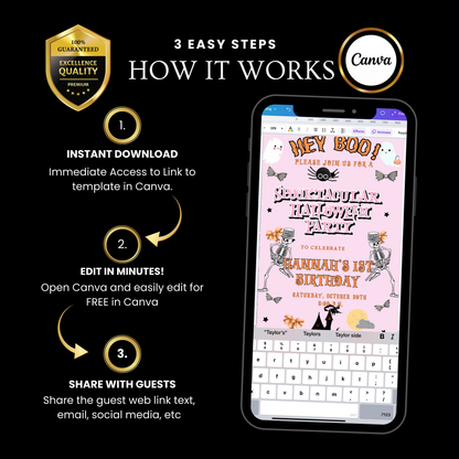 Halloween-Videoeinladung, animierte Halloween-Einladung in Pink, bearbeitbare mobile Halloween-Party-Einladung