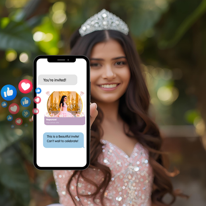 Pink Floral Quinceanera Website Invite |  Sweet 15 16 Evite RSVP Video Invitation | Canva Template