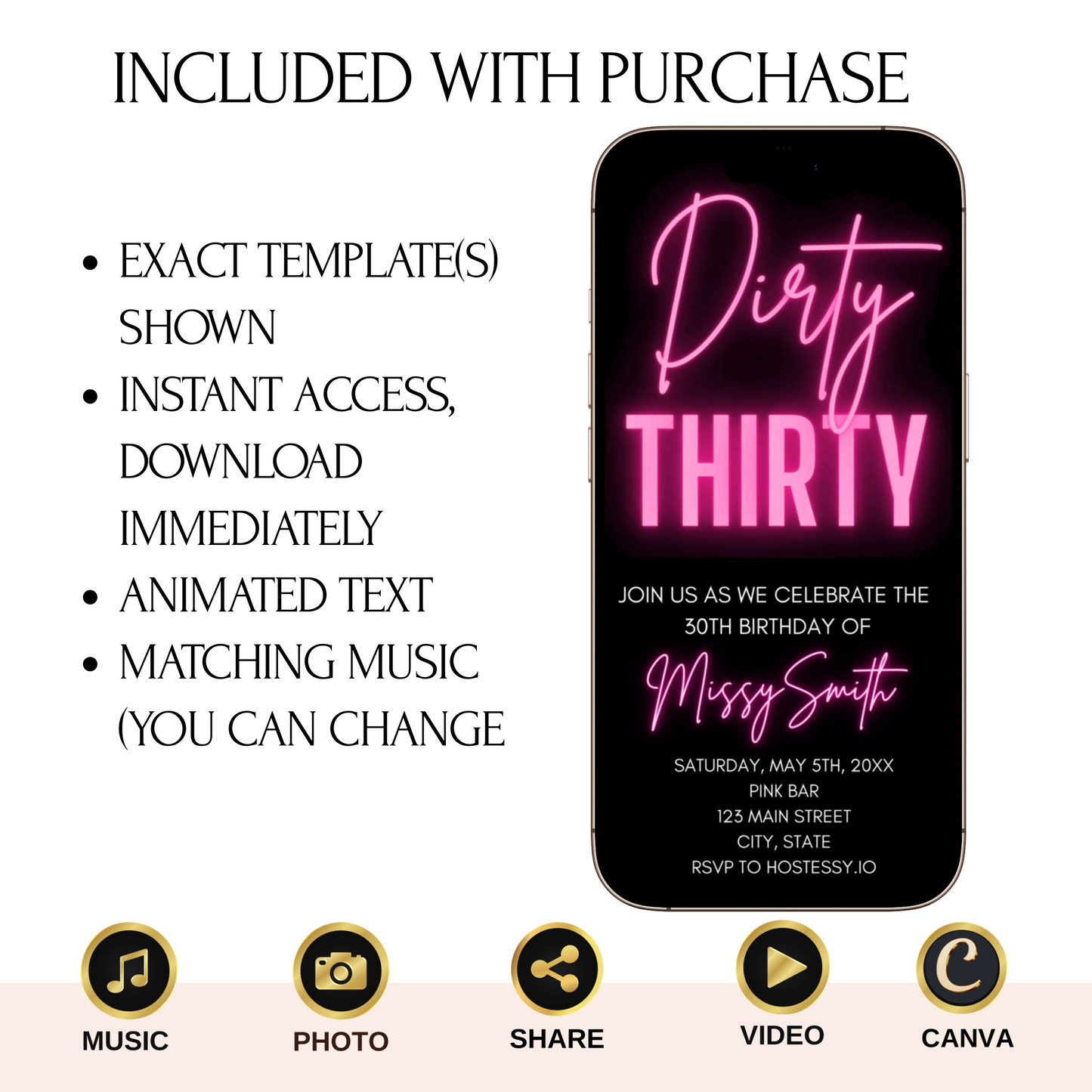 Editable 30th Birthday Video Invitation | Mobile Animated Dirty Thirty Evite | Canva Video Evite Download