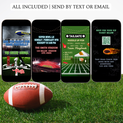 Super Bowl Party Video Invitation | Digital Football Canva Template