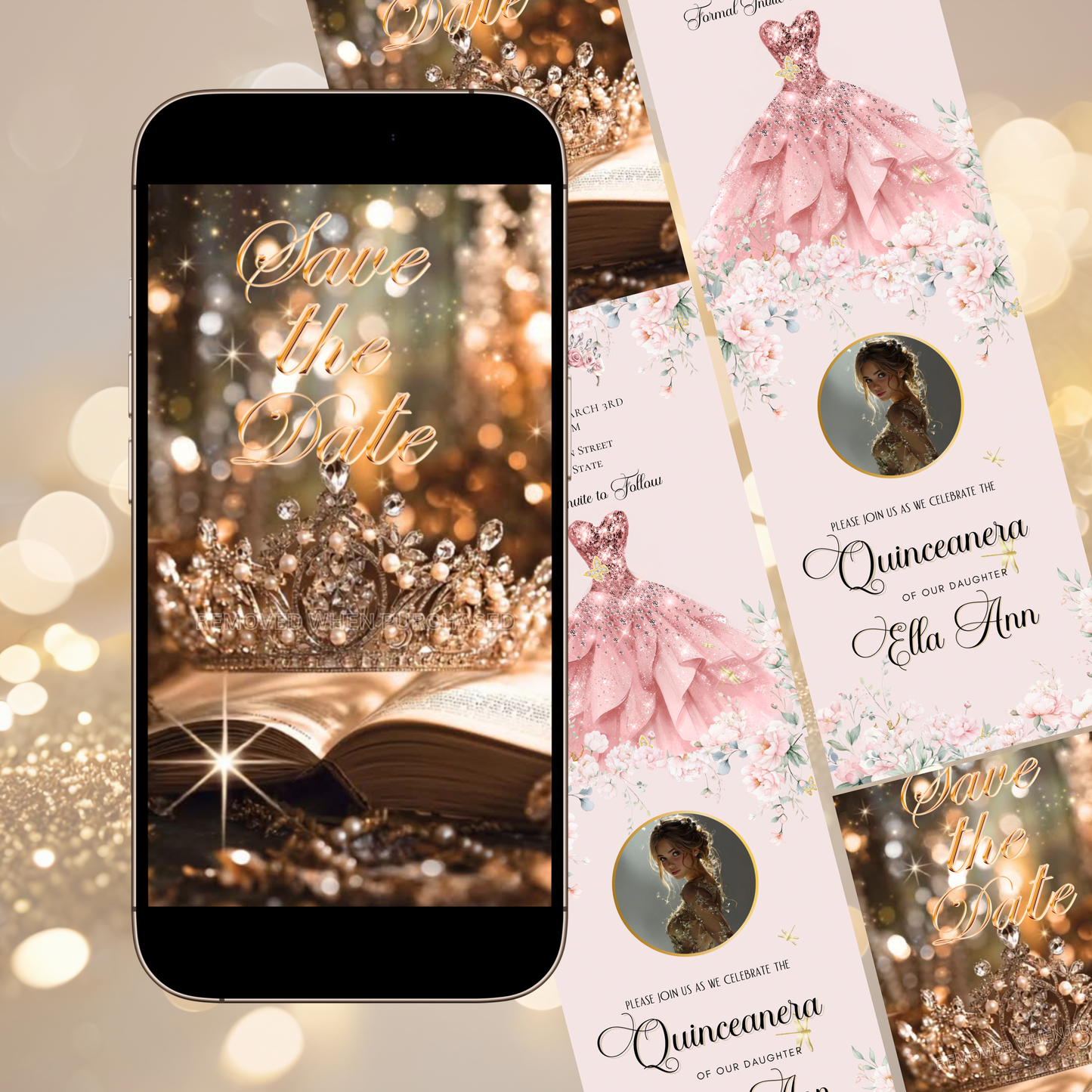 Pink Quinceanera Video Invite | Animated Sweet 15 Quince Invite | Editable Canva Evite Template