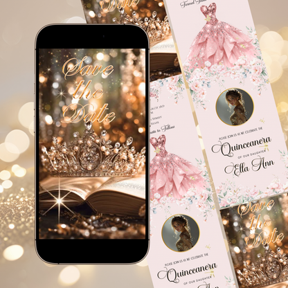 Pink Quinceanera Video Invite | Animated Sweet 15 Quince Invite | Editable Canva Evite Template