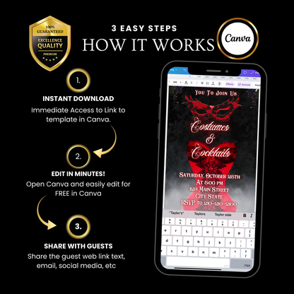 Halloween Video Invitation, Sexy Masquerade Animated Invite, Editable Halloween Party Mobile Evite