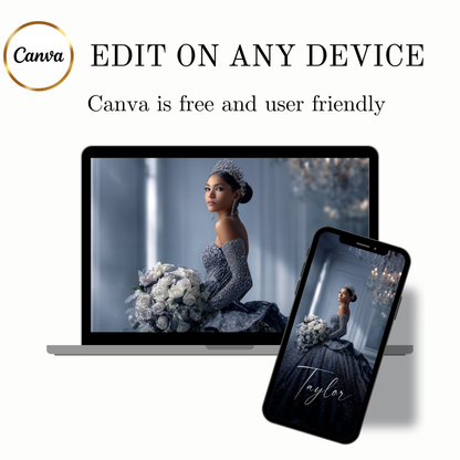 Silver Quinceanera Video Invite | Animated Sweet 15 16 Quince Evite | Editable Canva Evite Template