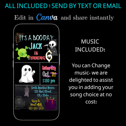 Halloween Video Invitation | Animated Halloween Digital Evite | Editable Canva Invite Template