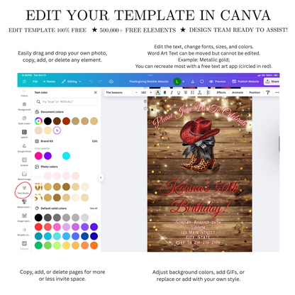 Boots and Bling Video Invitation | Rustic Western Theme Digital Evite | Editable Canva Template