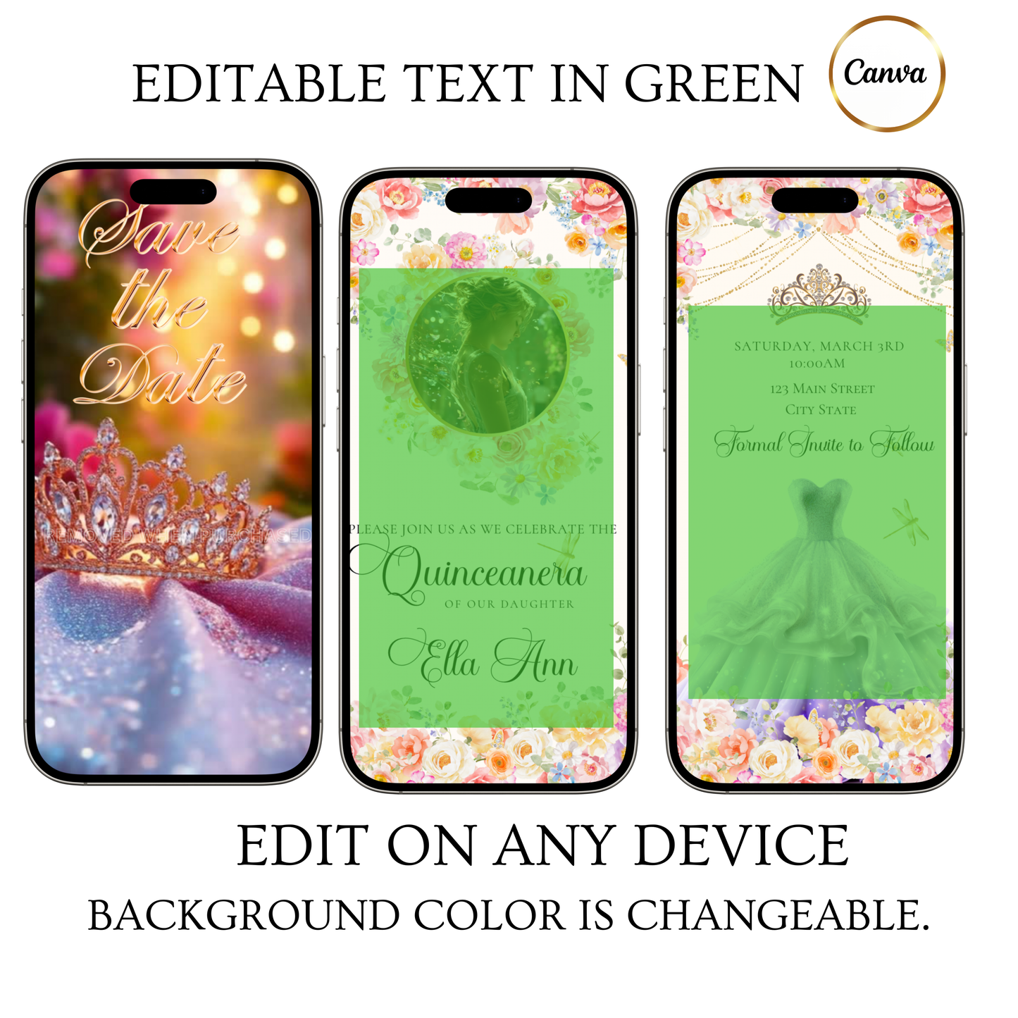 Pink Quinceanera Video Invite | Spring Sweet 15 Quince Invite | Editable Canva Evite Template
