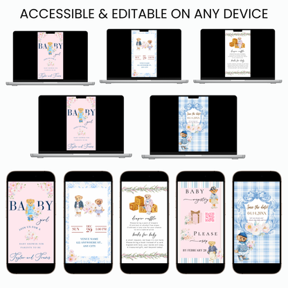 Video-Einladung mit rosa Polobär | Digitale, elegante Frühlingseinladung in Rosa | Bearbeitbare Canva-Vorlage