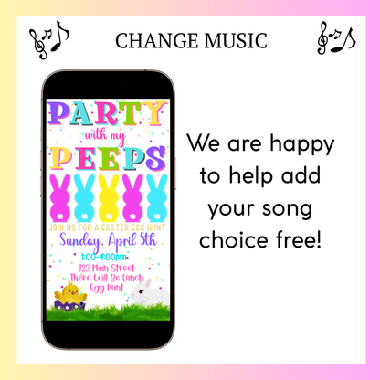 Easter Peeps Video Invitation, Party with my Peeps Animated Invite, Digital Canva Template