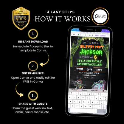 Halloween Video Invitation | Animated Halloween Digital Evite | Editable Canva Invite Template