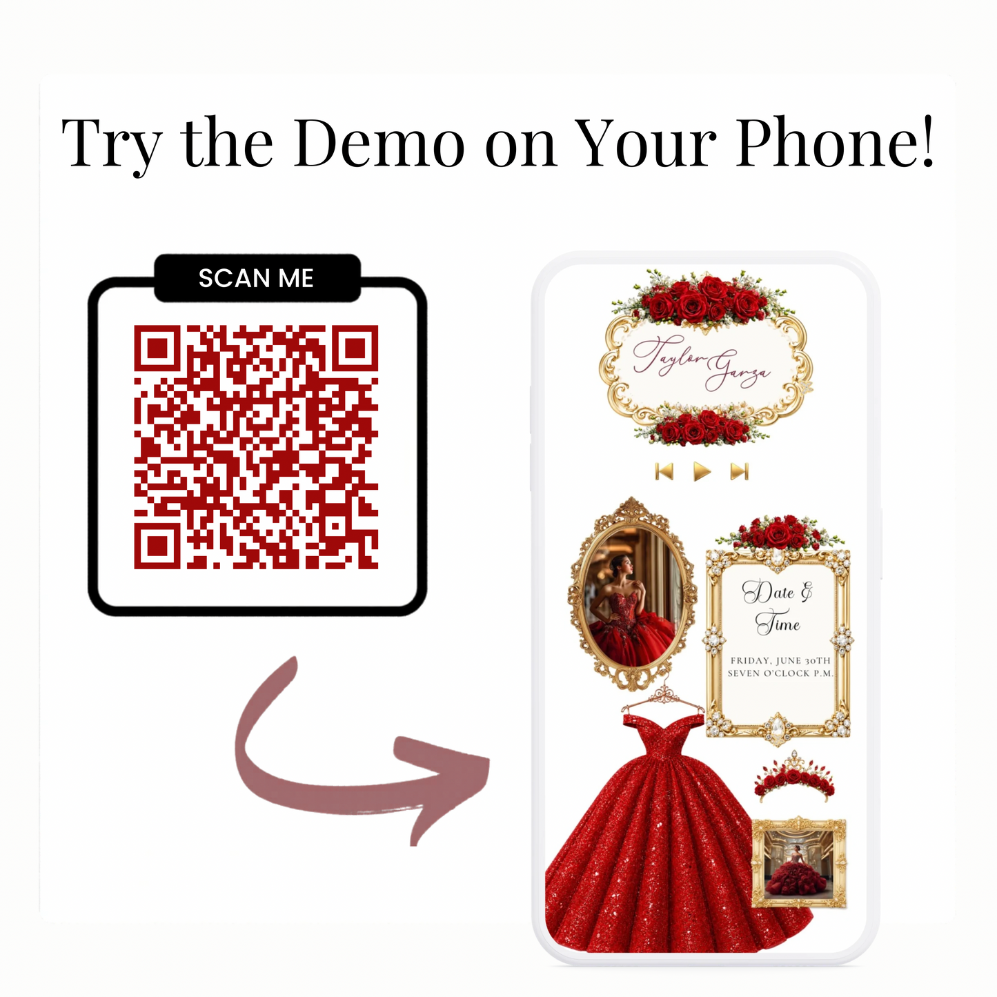 Red and Gold Quinceanera Website Invitation with RSVP tracking