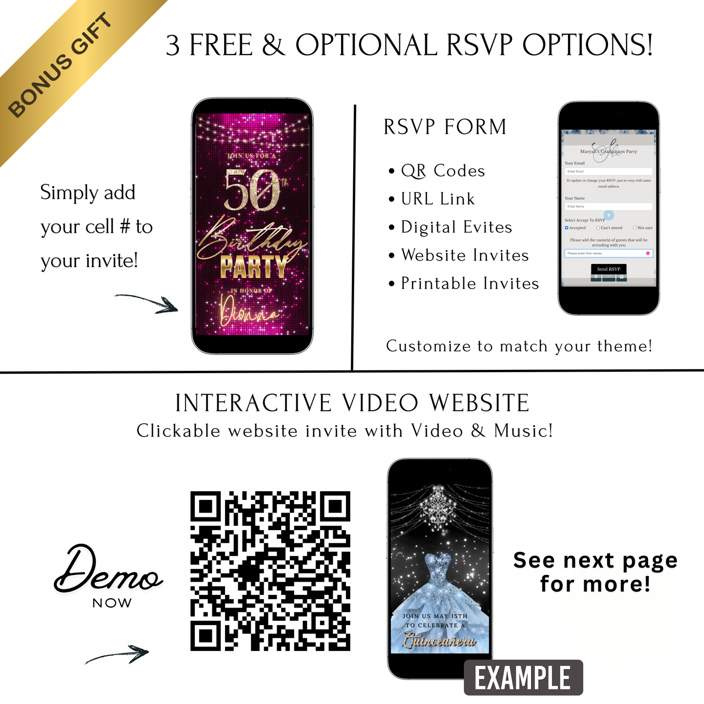 Violet and Gold 50th Birthday Video Invitation –  RSVP tracking website - Editable Canva Animated Invite