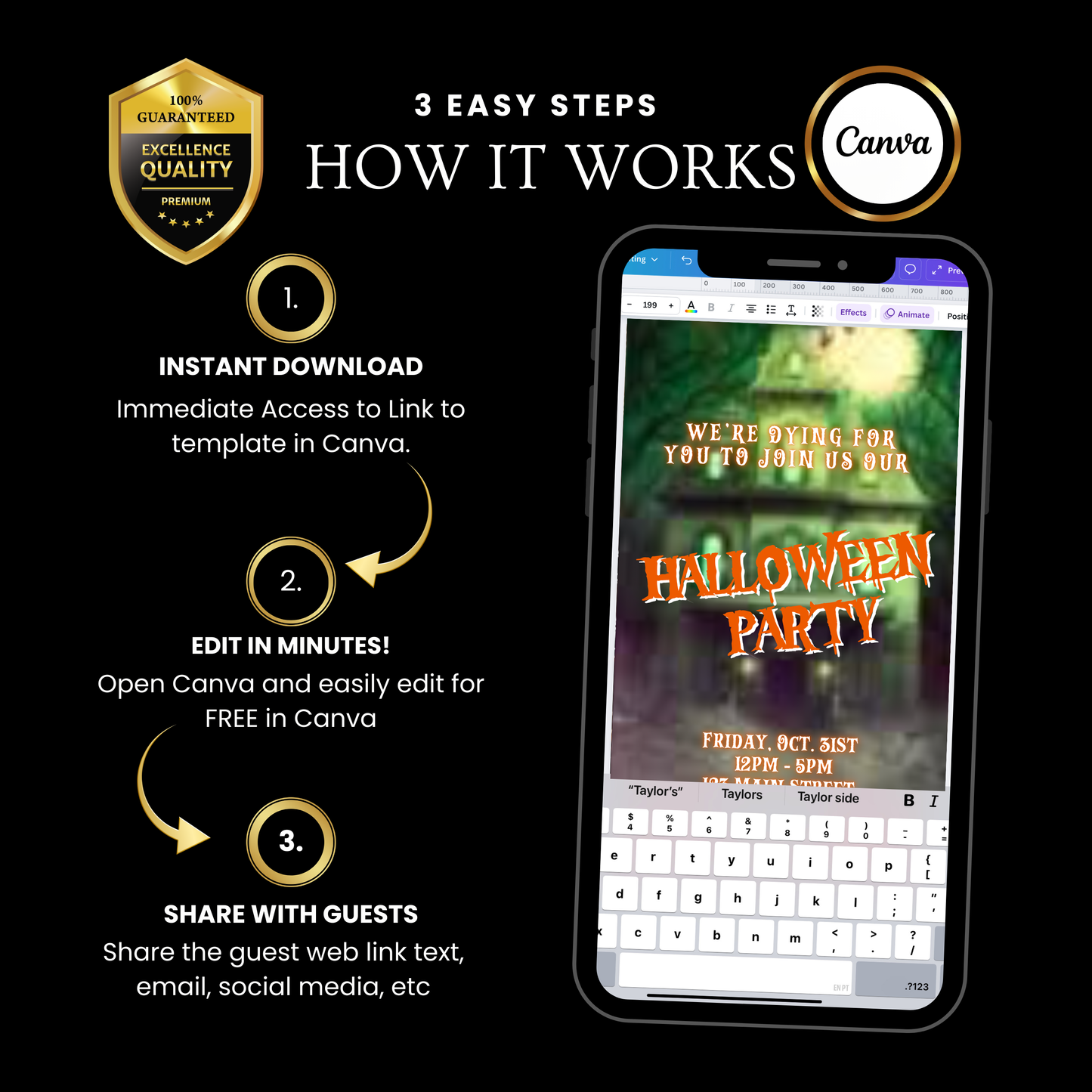 Halloween-Videoeinladung, animierte Einladung zum Spukhaus, bearbeitbare mobile Halloween-Partyeinladung