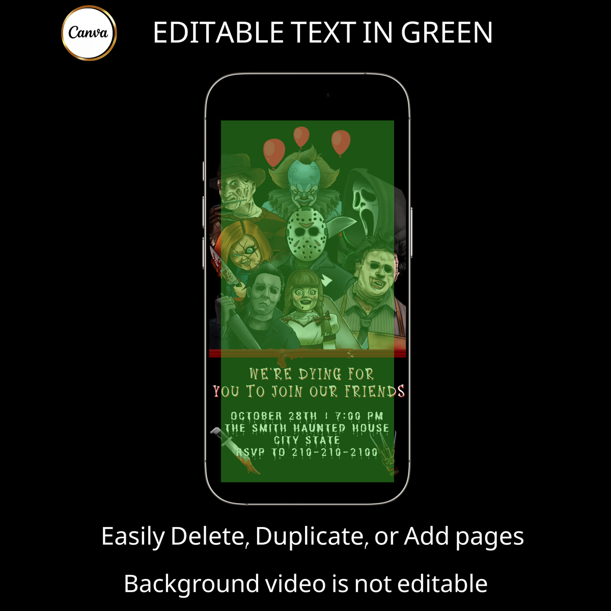 Halloween Video Invitation | Animated Halloween Digital Evite | Editable Canva Invite Template