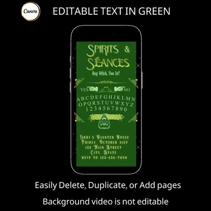 Halloween Video Invitation, Ouija Board Animated Invite, Editable Halloween Party Mobile Evite