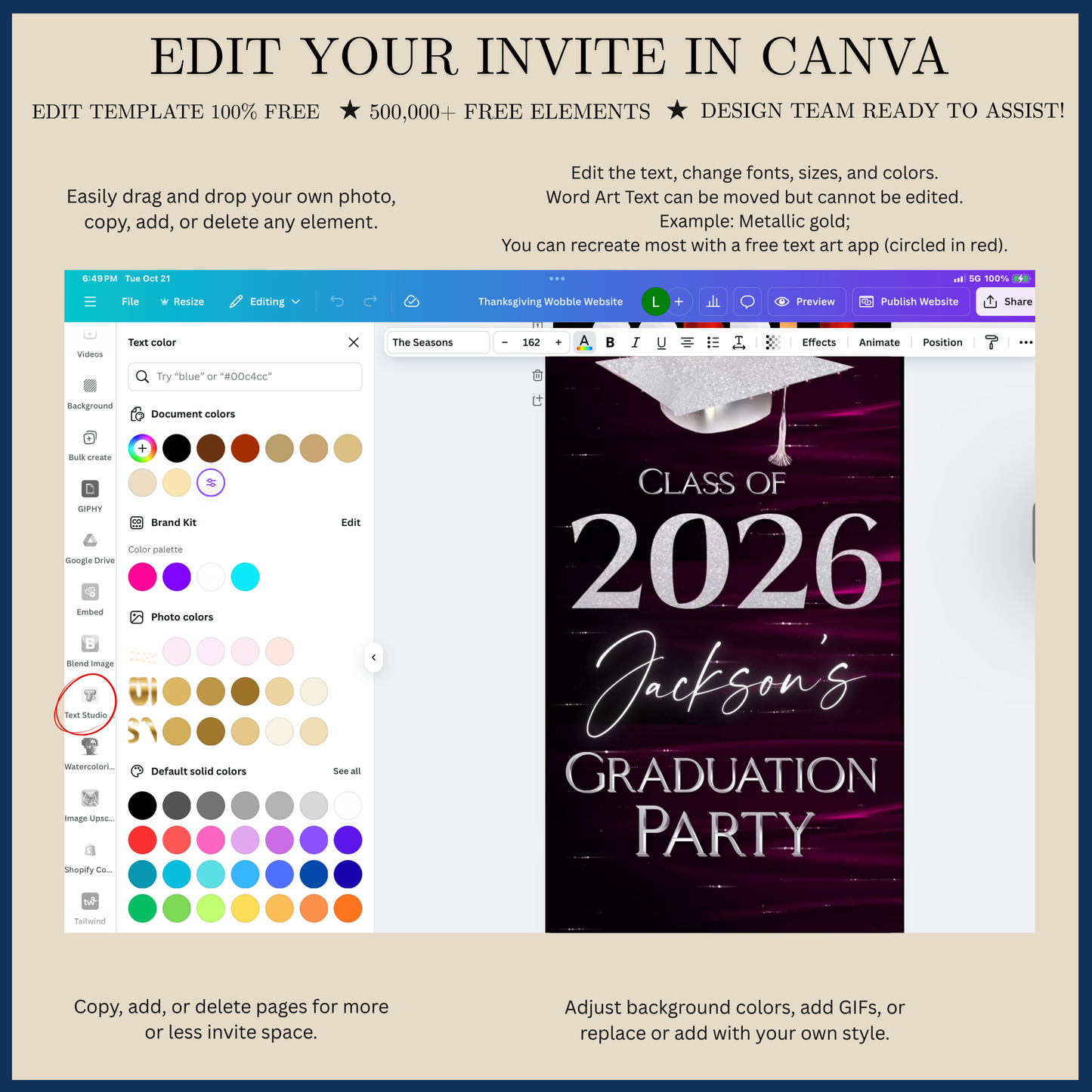 Videoeinladung zur Abschlussfeier | Violette und silberne Einladung für den Abiturjahrgang 2026 | Bearbeitbare Online-RSVP-Vorlage (Canva)