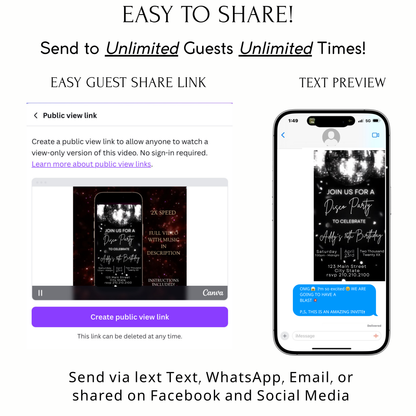 Video-Einladung zur Disco-Ära | Digitale Disco-Einladung für Mobilgeräte | Online-Vorlage zum Bearbeiten