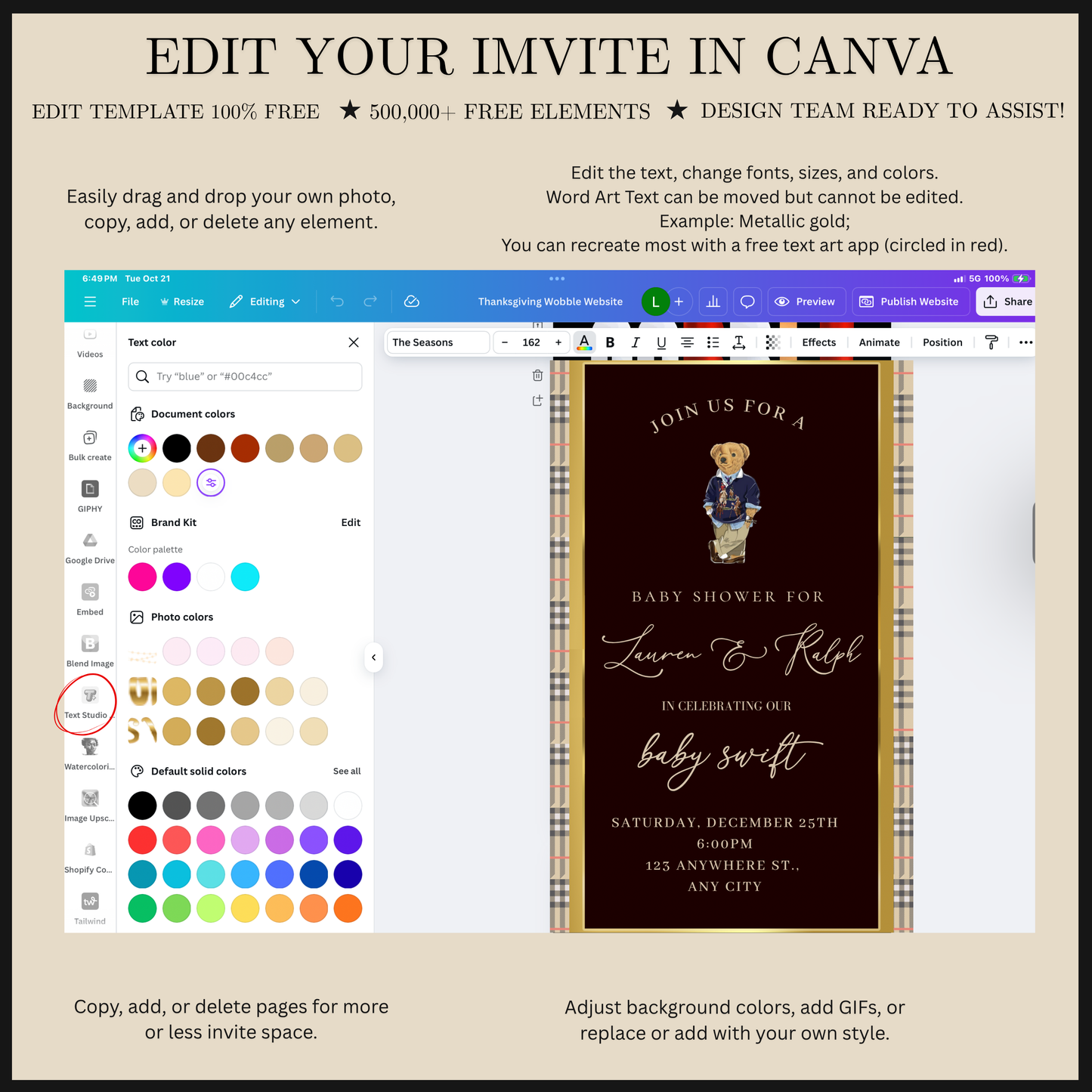 Polo Bear Baby Shower Video Invitation | Digital Ralph Lauren Plaid Invite | Editable Canva Template