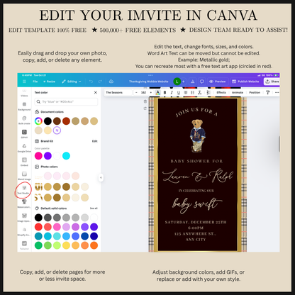 Polo Bear Baby Shower Video Invitation | Digital Ralph Lauren Plaid Invite | Editable Canva Template