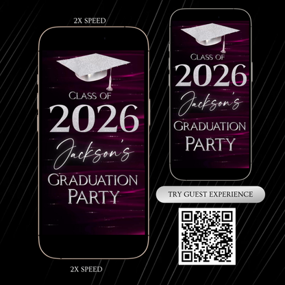 Videoeinladung zur Abschlussfeier | Violette und silberne Einladung für den Abiturjahrgang 2026 | Bearbeitbare Online-RSVP-Vorlage (Canva)