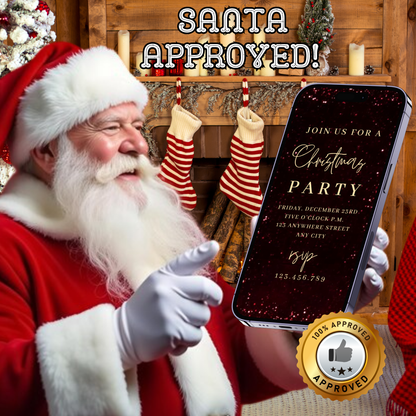 Red Glitter Christmas Party Video Invitation – Editable Red and Gold Elegant Holiday Evite