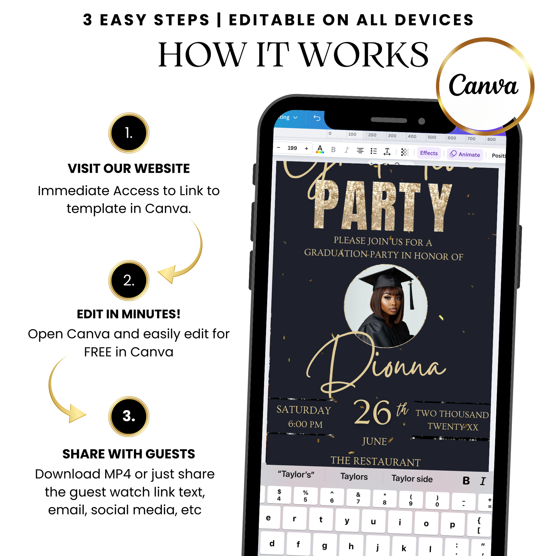 Editable graduation MP4 invite template with tassel and diploma