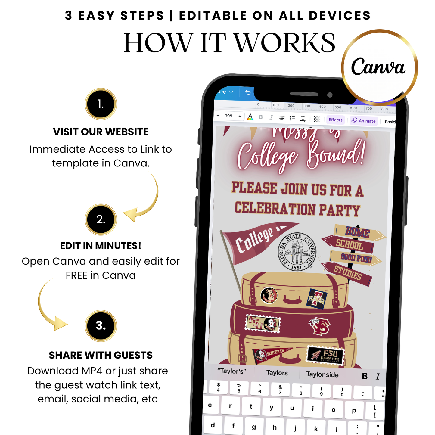 Florida State University Graduation Sendoff Video Invite with Music