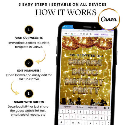 Golden Disco Ball Birthday Video Invitation