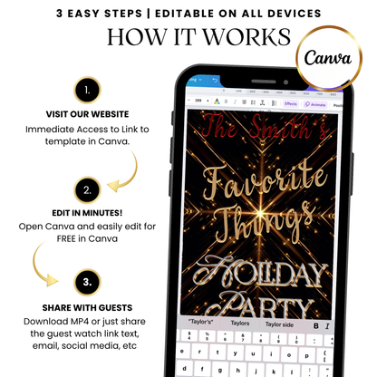 Favorite Things Holiday Party Video Invitation – Elegant Christmas Celebration Evite Instant Download