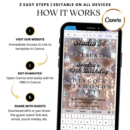 Studio 54 Disco Glam Digital Video Invitation with Music