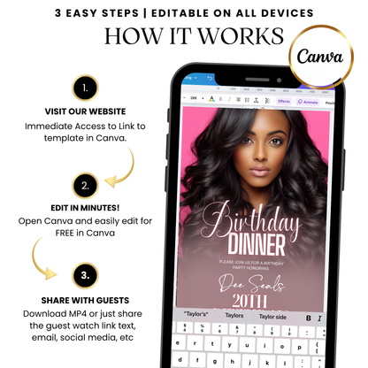 Elegant Pink Birthday Dinner Video Invitation