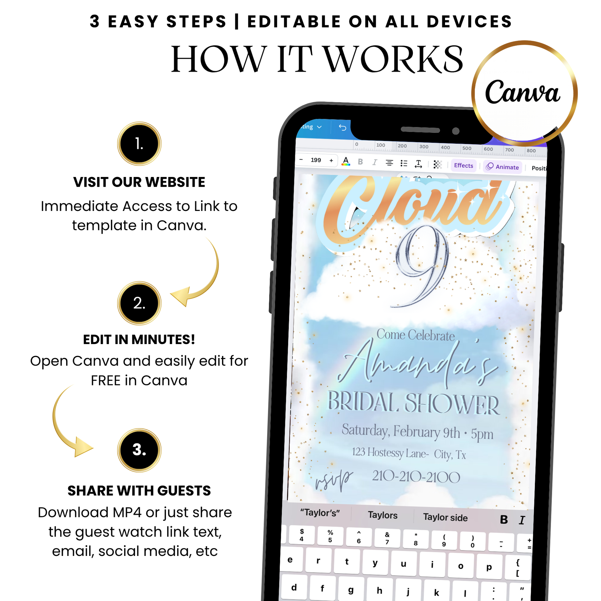 Bride on cloud 9 video invitation online template