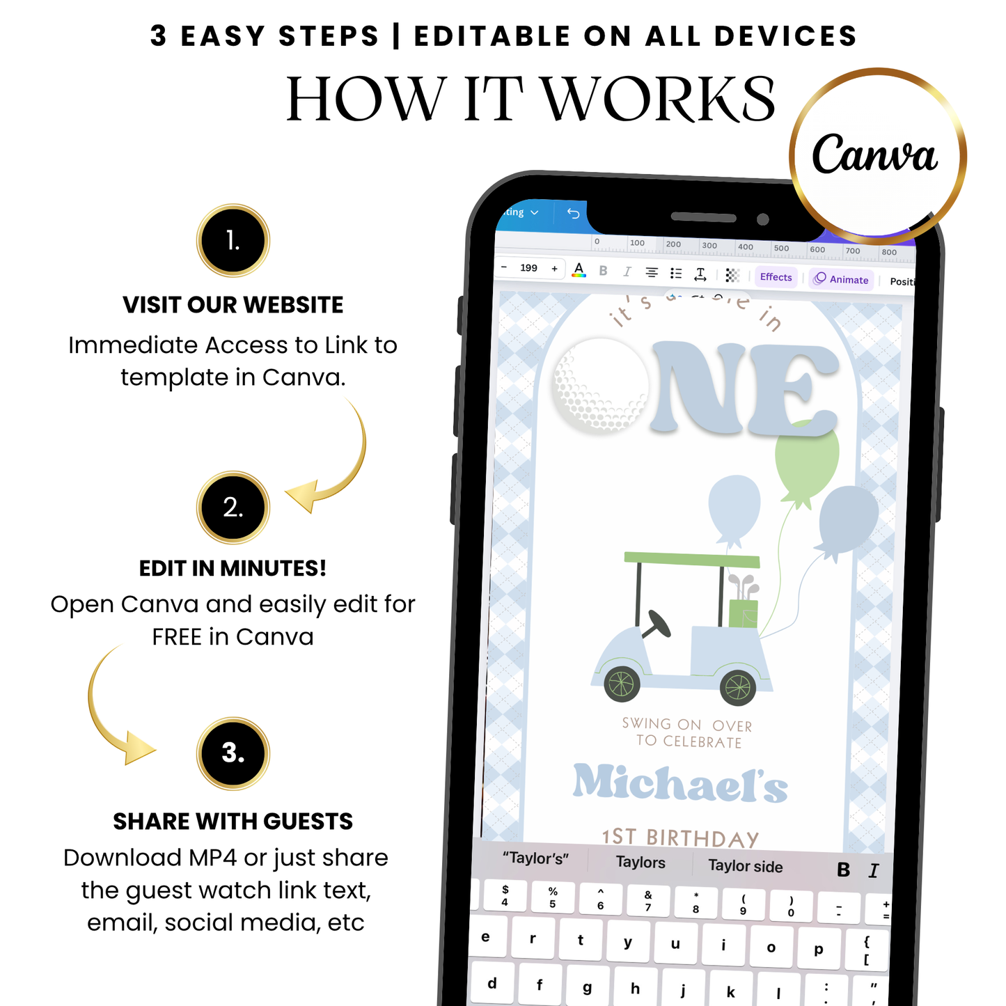 Hole in one themed video invitation template